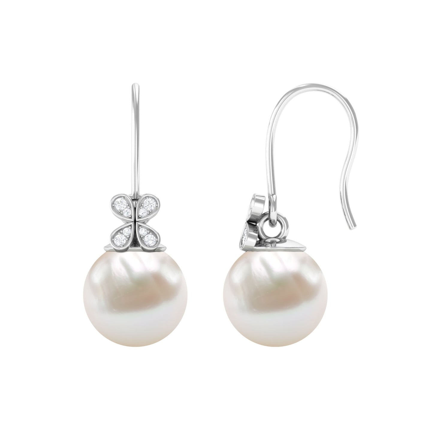 Natural Freshwater Pearl Drop Earrings with Flower Diamond