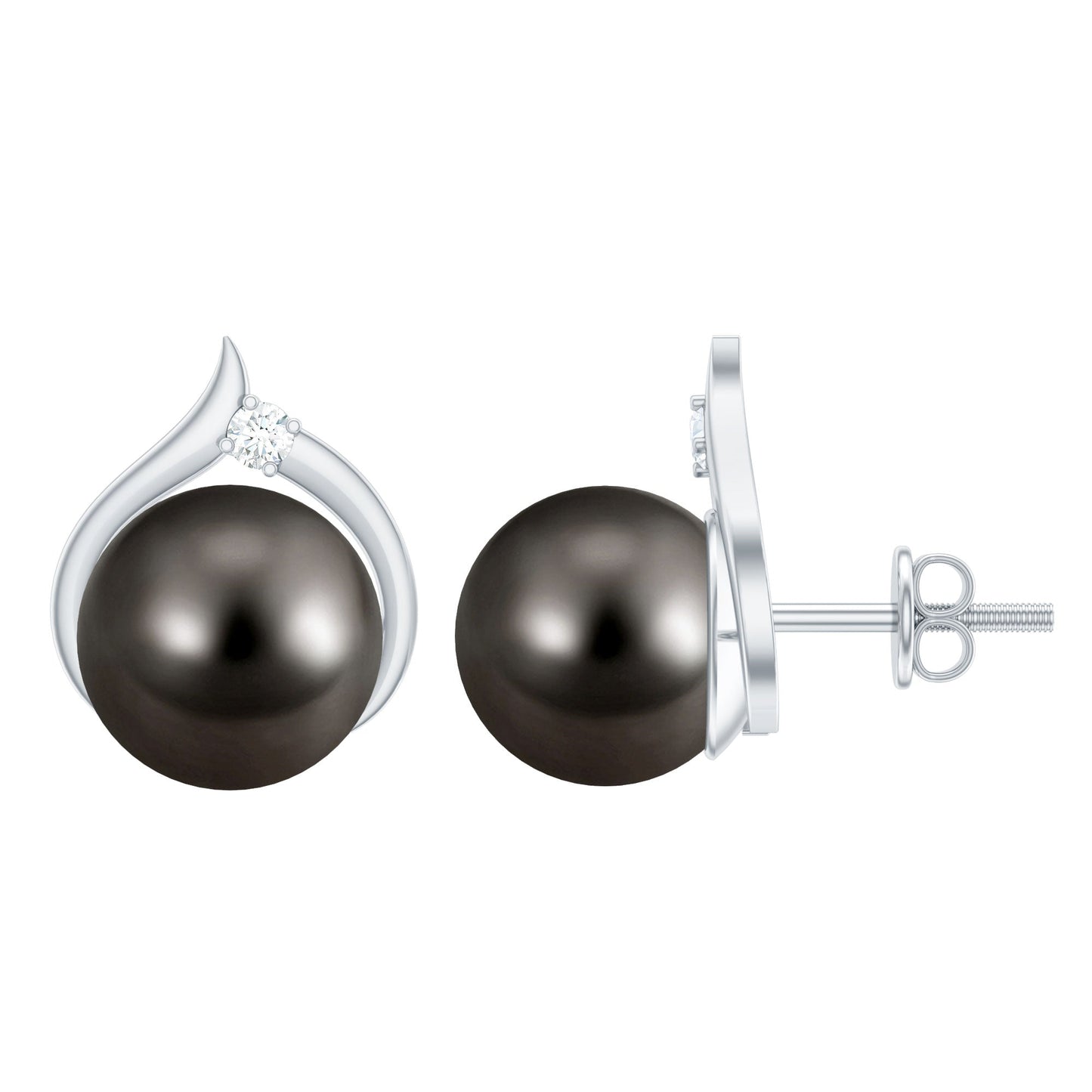 Cultured 16 Carat Tahitian Pearl Bridal Stud Earrings with Diamond