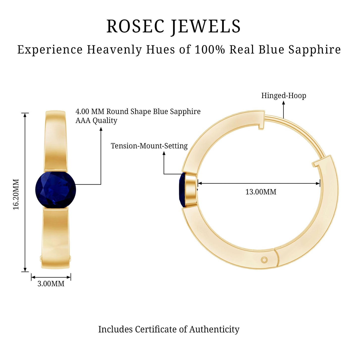 Minimal Blue Sapphire Hinged Hoop Earrings