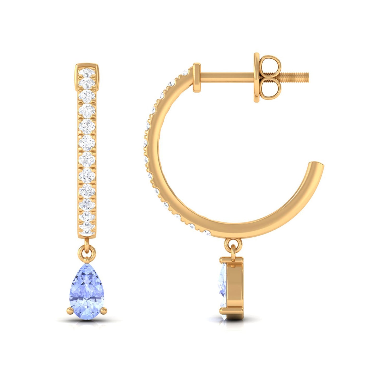 Real Tanzanite Teardrop Hoop Earrings with Diamond Accent