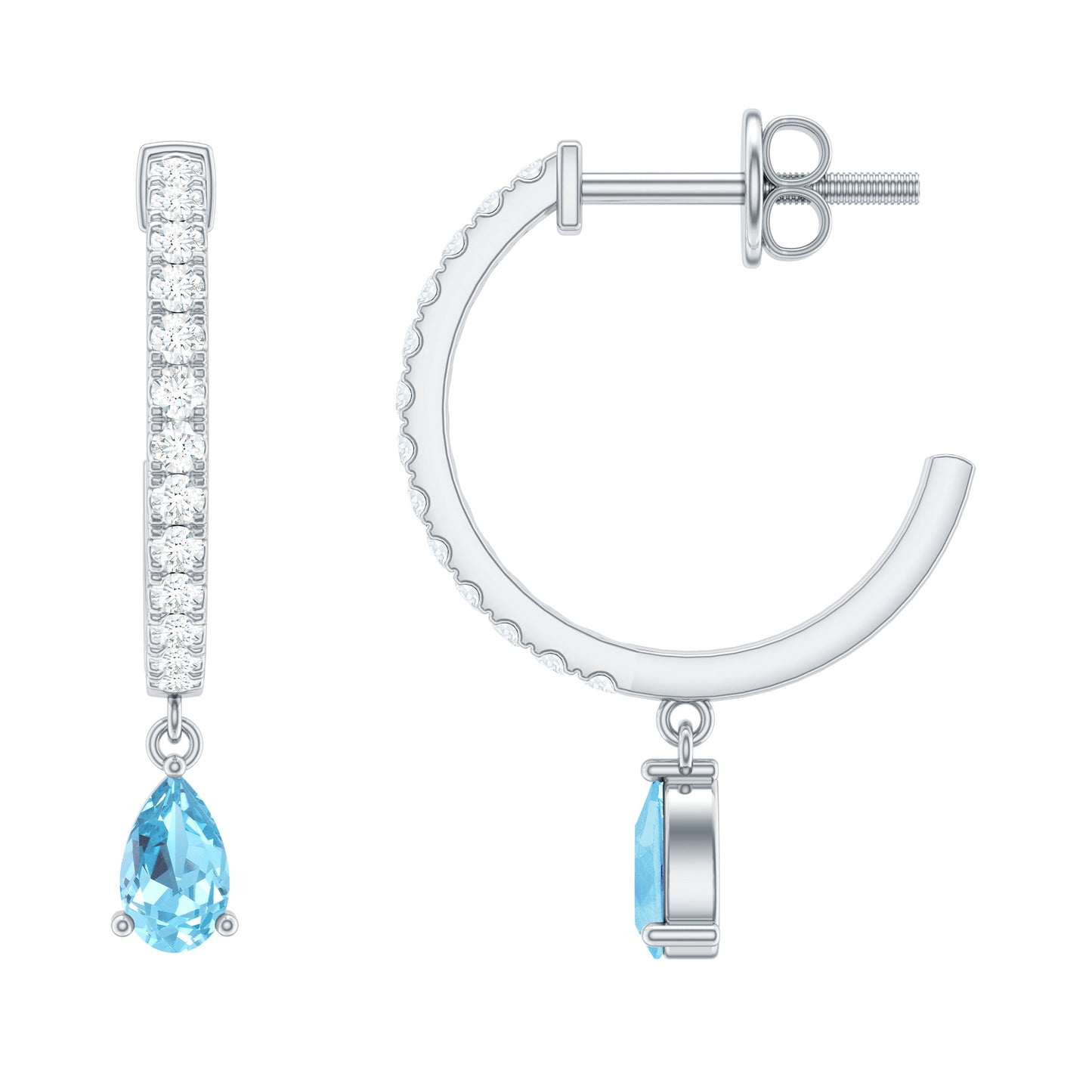 Aquamarine and Diamond Hoop Drop Earrings