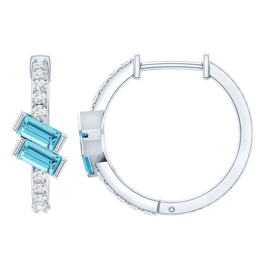 Natural Half Carat Aquamarine Hoop Earrings with Lab Diamond