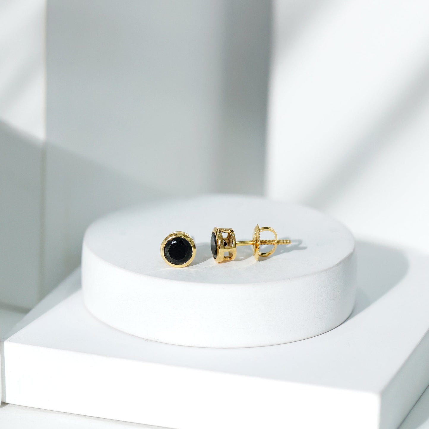 1.6 Carat Created Black Diamond Solitaire Stud Earring in Bezel Setting