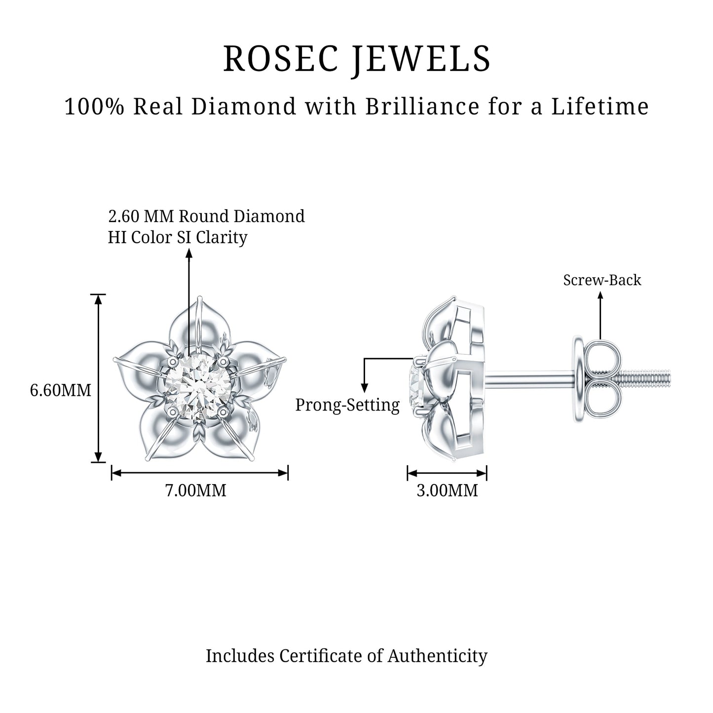Diamond Flower Petal Stud Earrings in Prong Setting