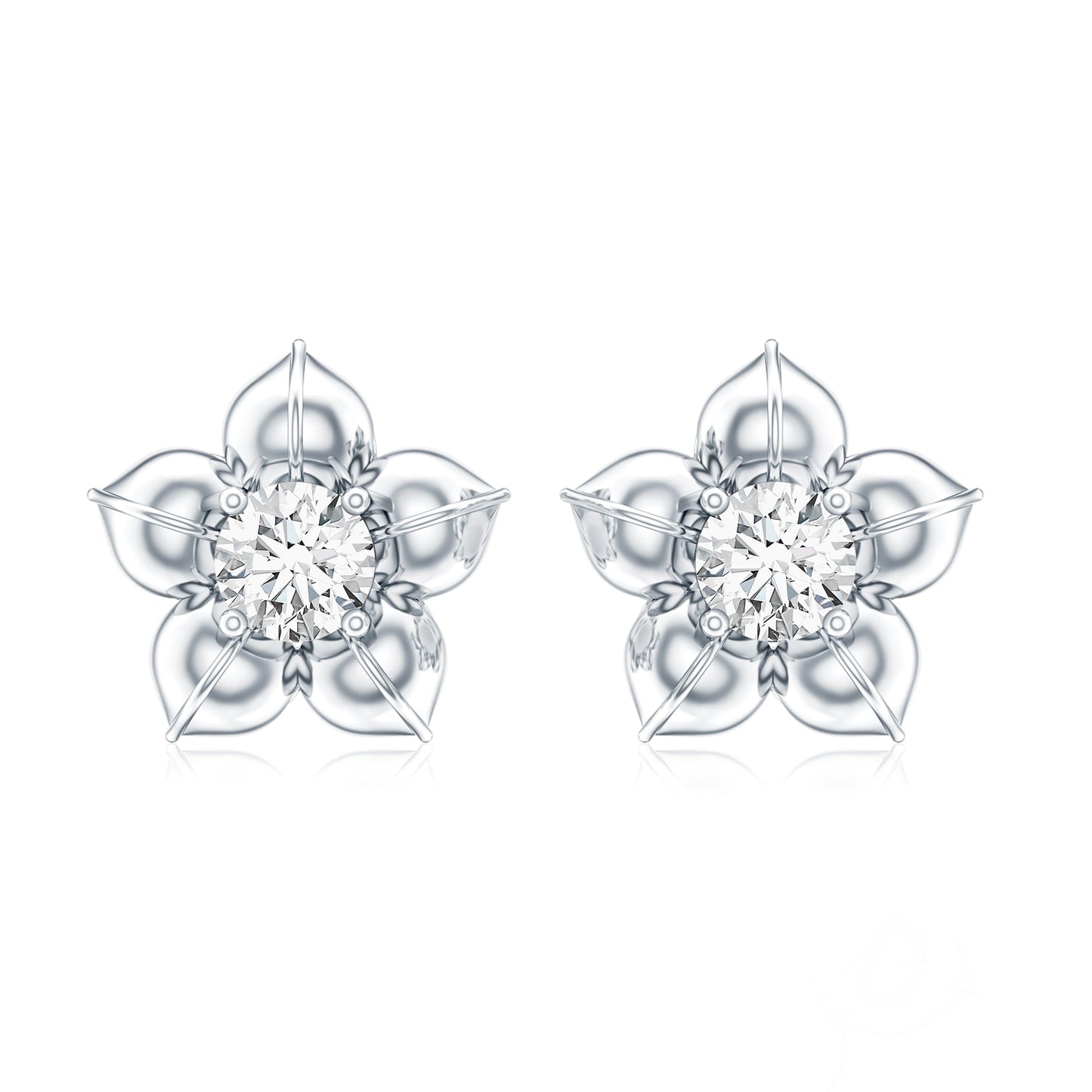 Diamond Flower Petal Stud Earrings in Prong Setting