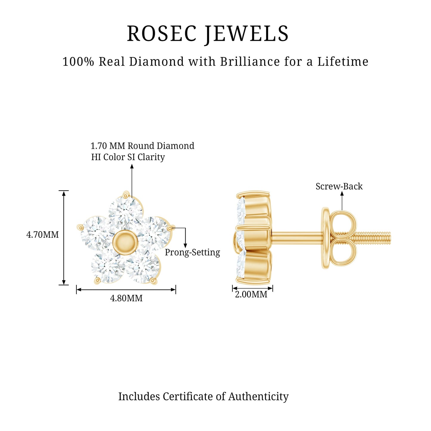 Natural Diamond Flower Stud Earrings
