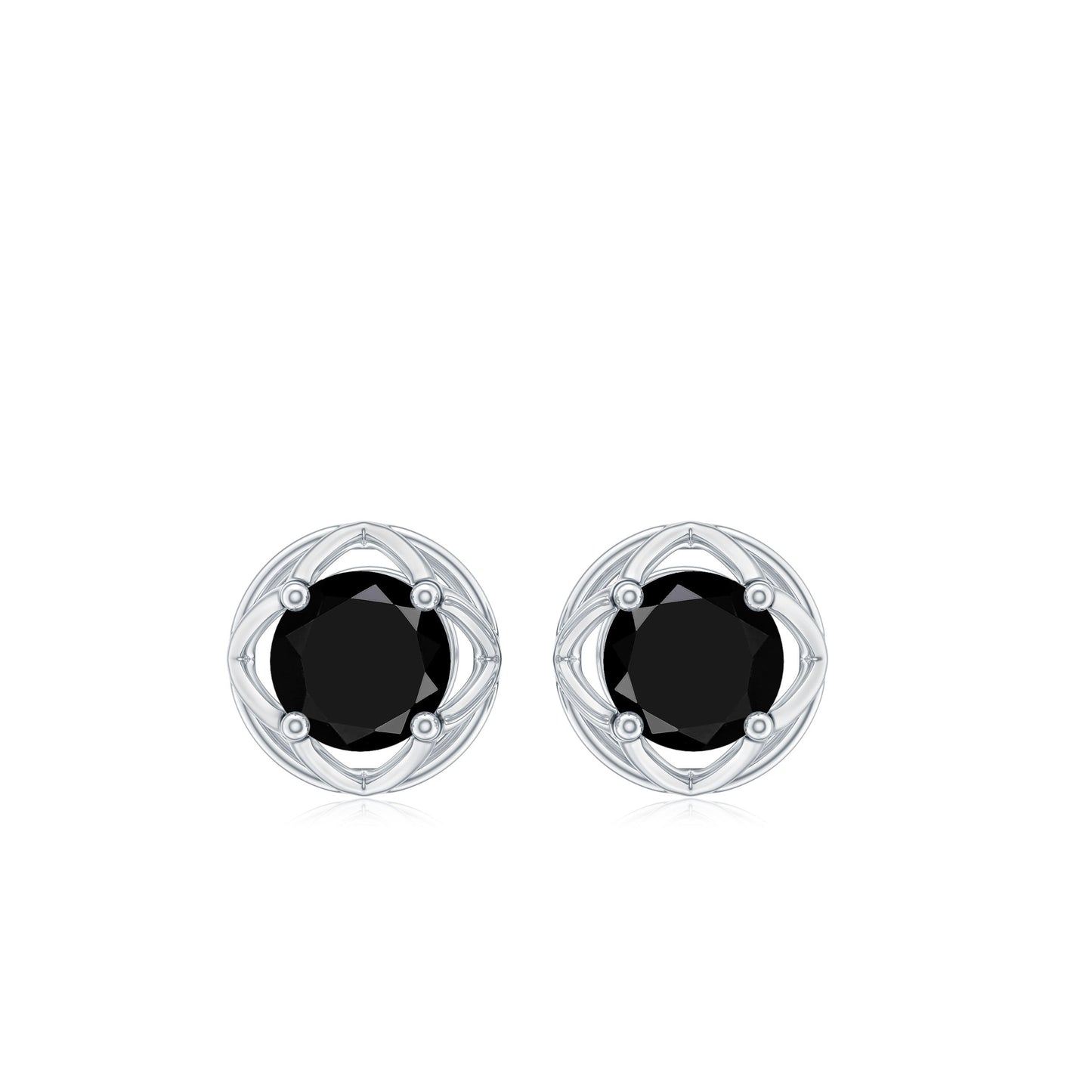 Solitaire Created Black Diamond Flower Stud Earrings