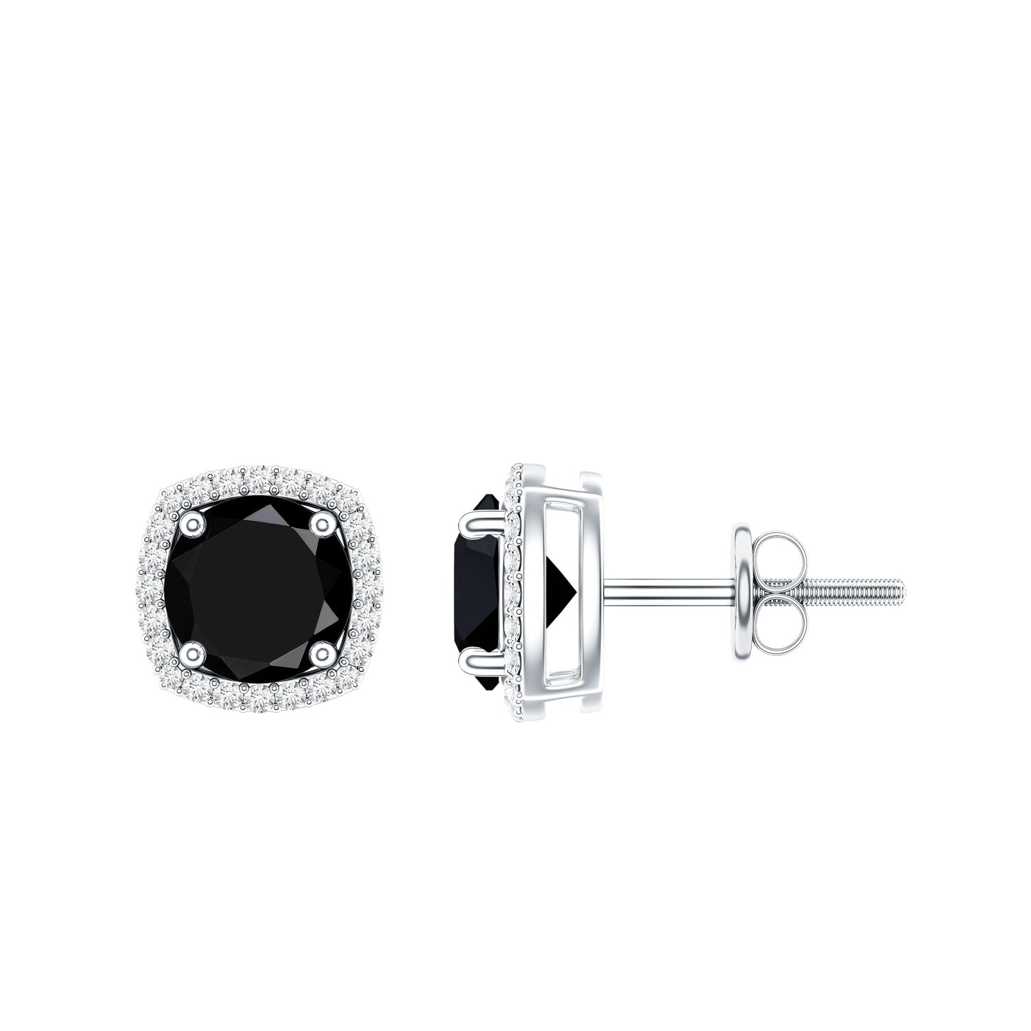 Vintage Black Onyx Stud Earrings with Diamond Halo