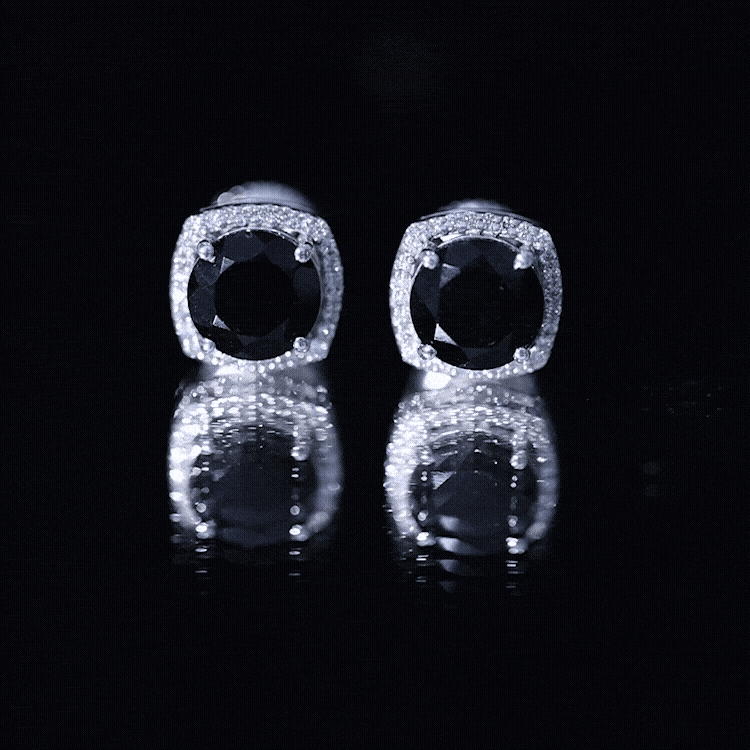 3 Carat Black Spinel Stud Earrings with Diamond Halo