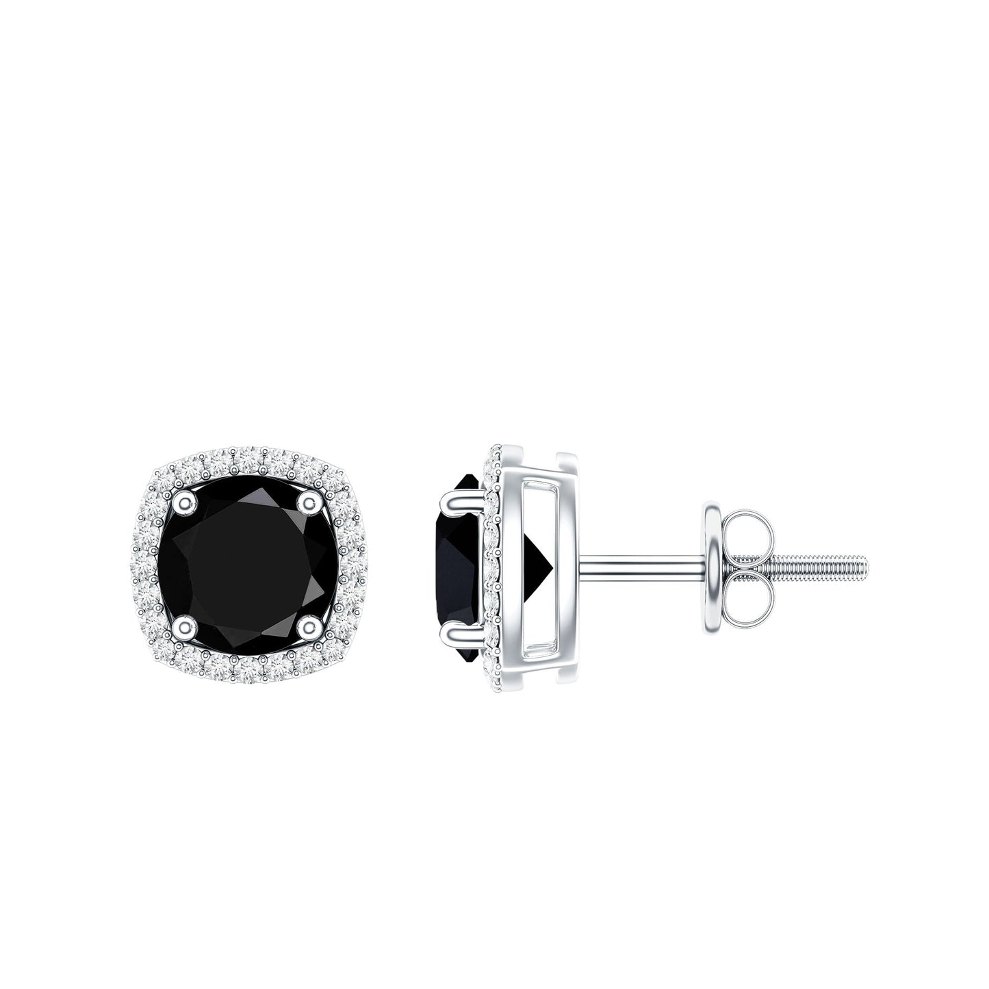 3 Carat Black Spinel Stud Earrings with Diamond Halo