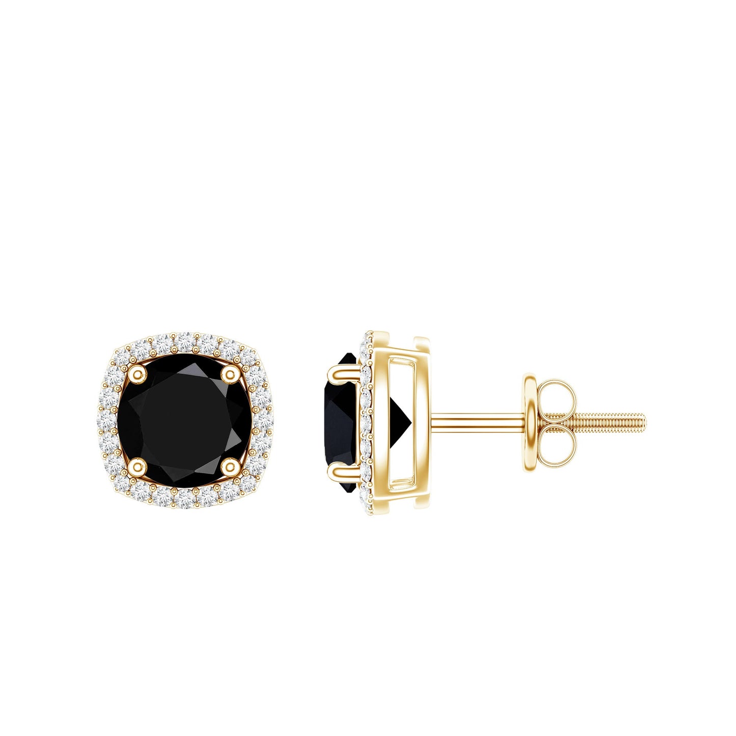3 Carat Black Spinel Stud Earrings with Diamond Halo