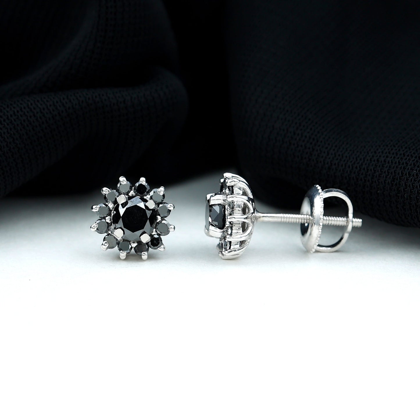 Lab Grown Black Diamond Statement Flower Earrings
