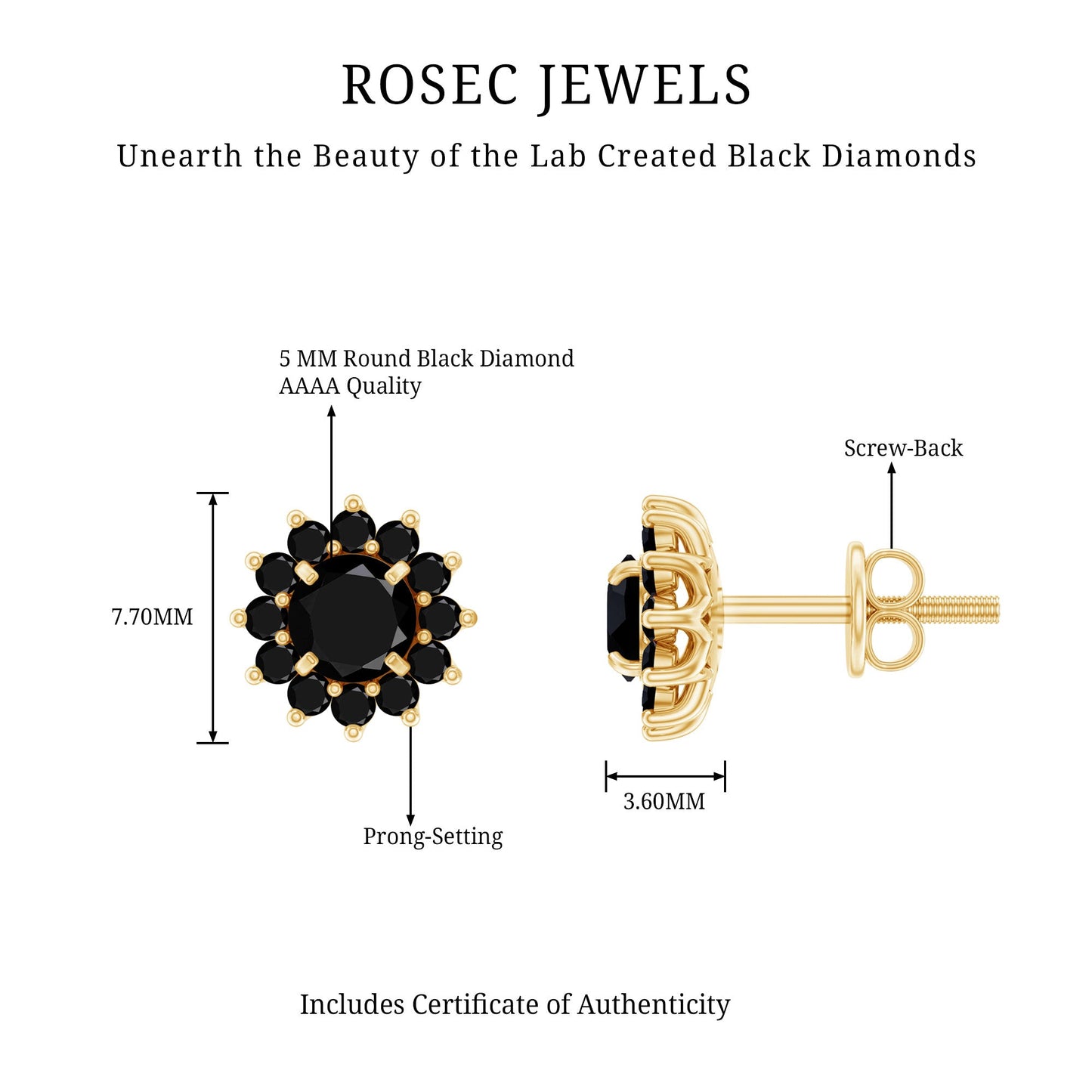 Lab Grown Black Diamond Statement Flower Earrings