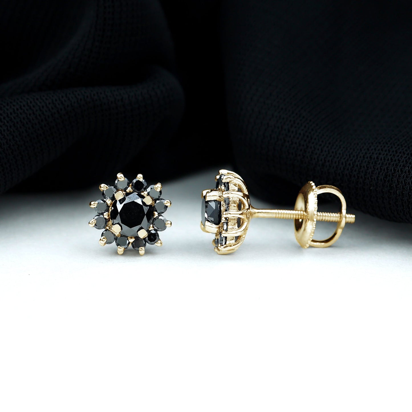 Lab Grown Black Diamond Statement Flower Earrings