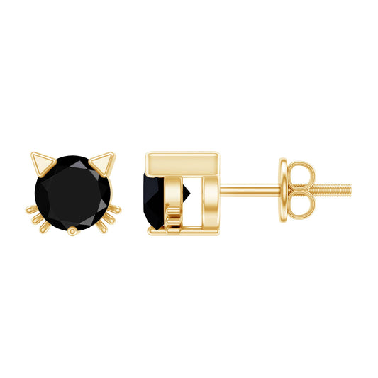 5MM Round Lab Created Black Diamond Cat Stud Earrings