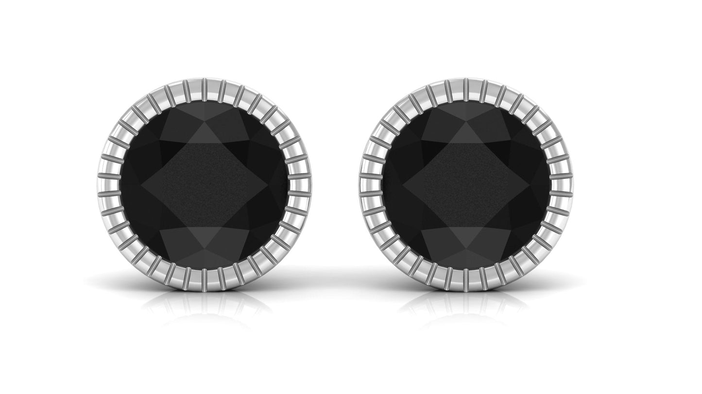 Round Created Black Diamond Solitaire Stud Earrings in Bezel Setting