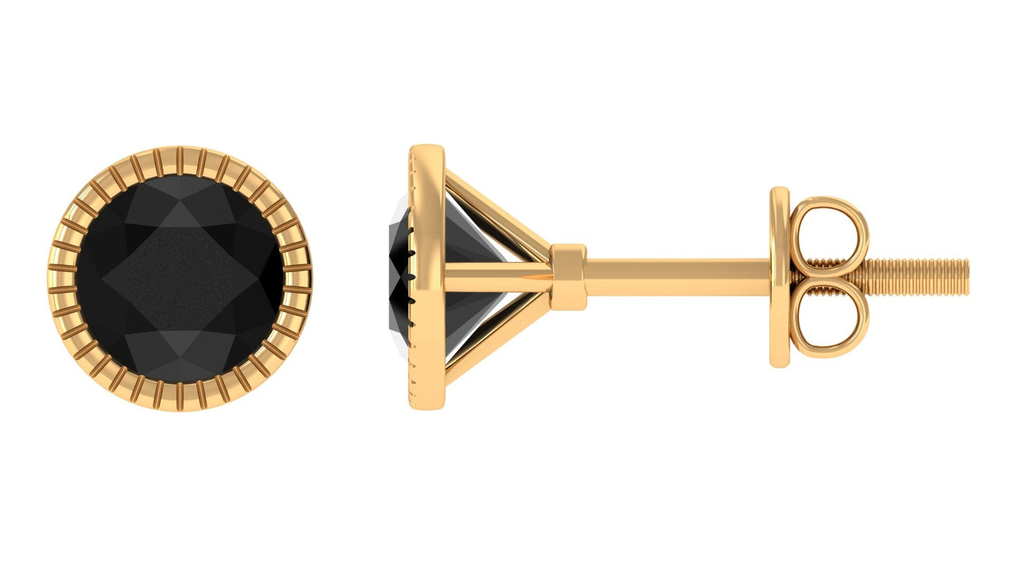 Round Created Black Diamond Solitaire Stud Earrings in Bezel Setting