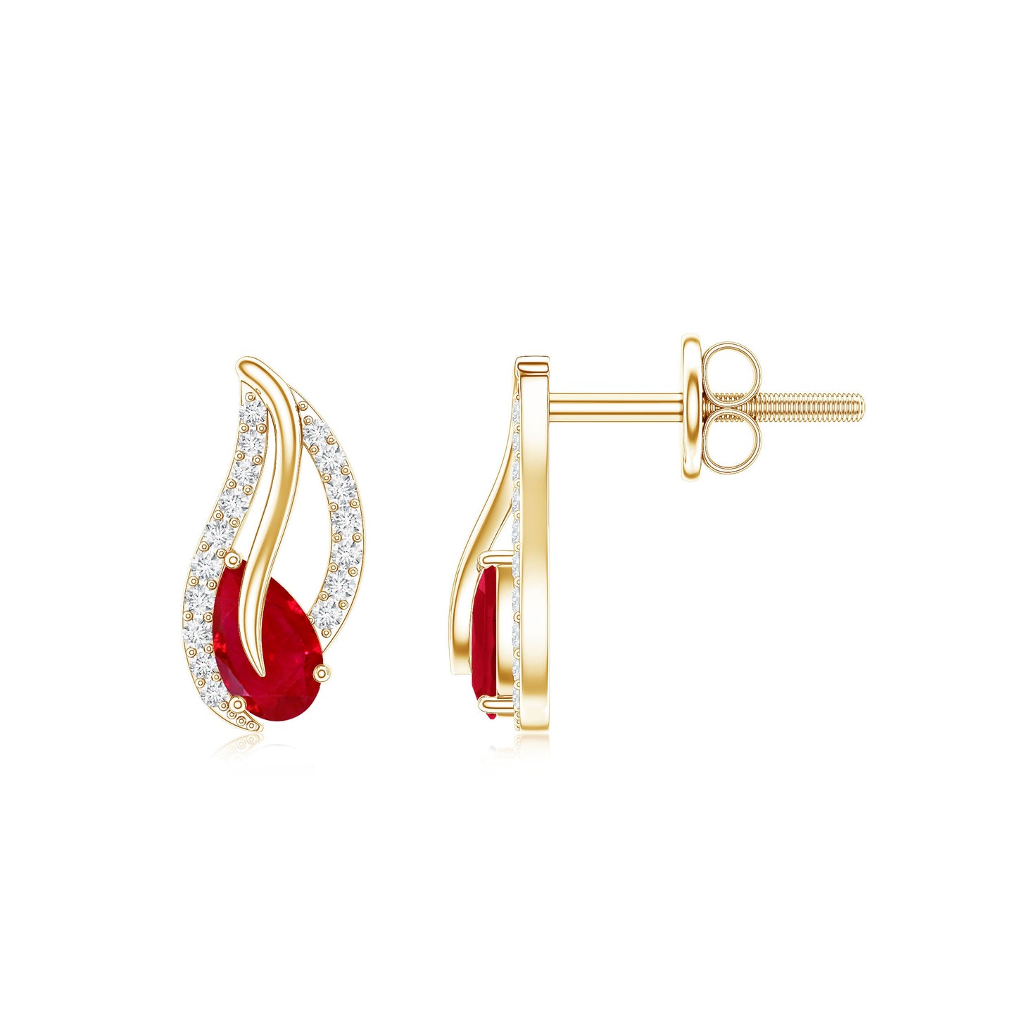 Natural 0.6 Carat Ruby Leaf Earrings with Diamond for Women