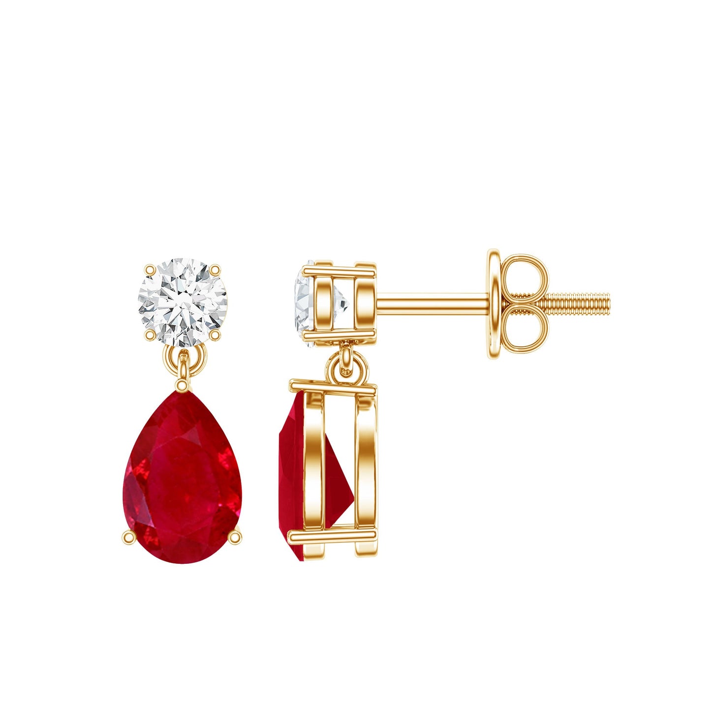 Natural Ruby Teardrop Drop Earrings with Lab Grown Diamond