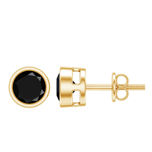 Black Onyx Solitaire Stud Earrings in Bezel Setting