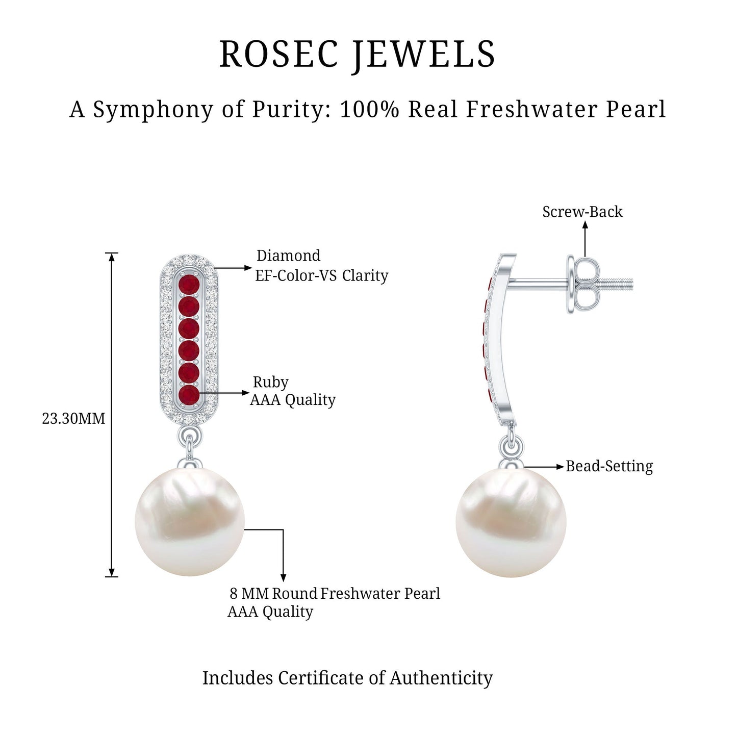 Pearl Bridal Earrings with Ruby and Diamond