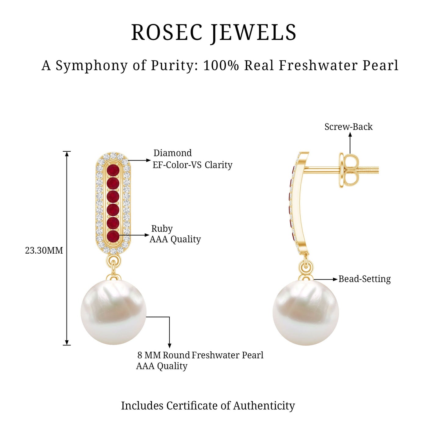 Pearl Bridal Earrings with Ruby and Diamond