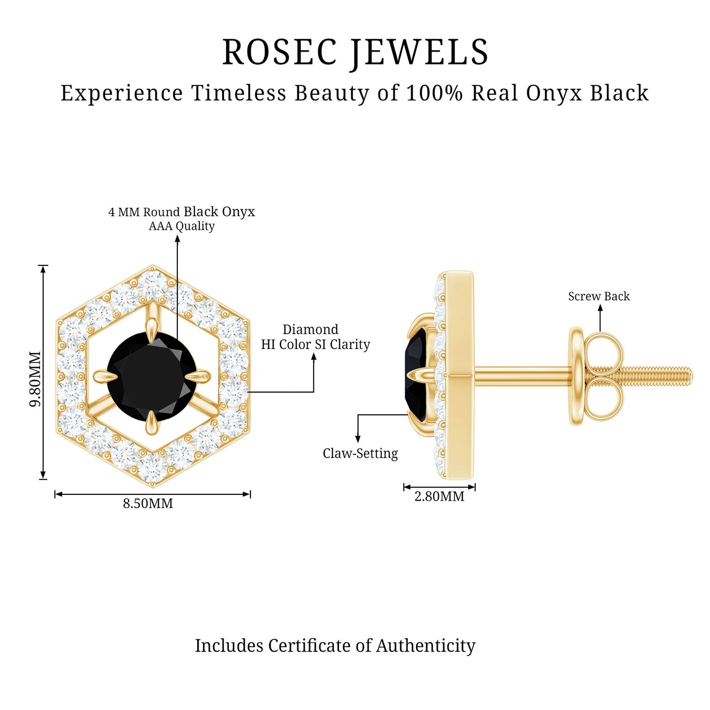 Real Black Onyx Geometric Earrings with Diamond