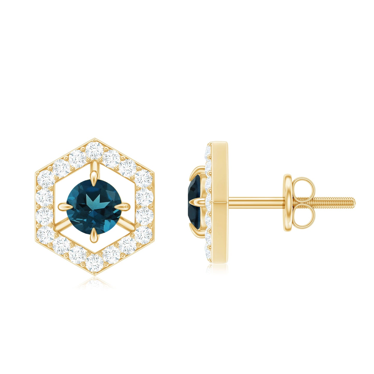 1.2 Carat London Blue Topaz and Diamond Geometric Stud Earrings