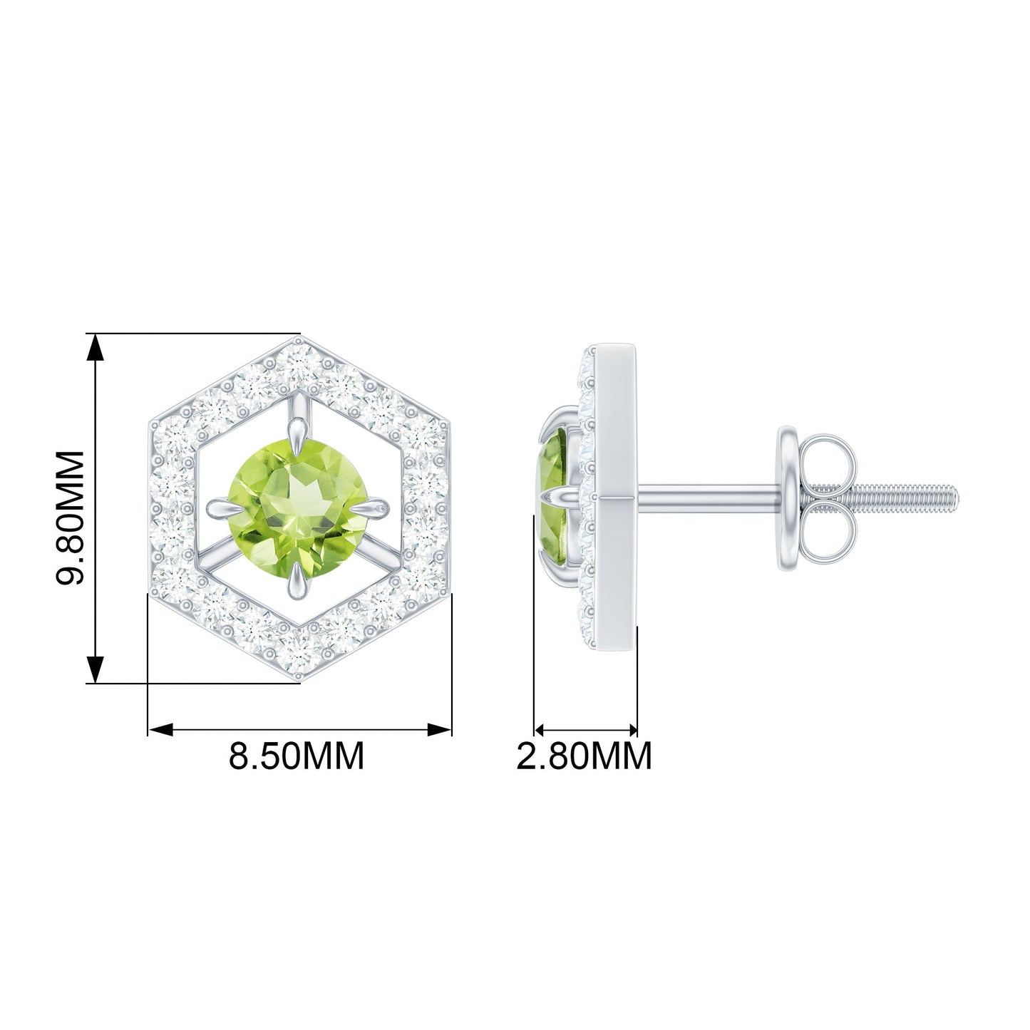 1 Carat Genuine Peridot and Diamond Geometric Stud Earrings
