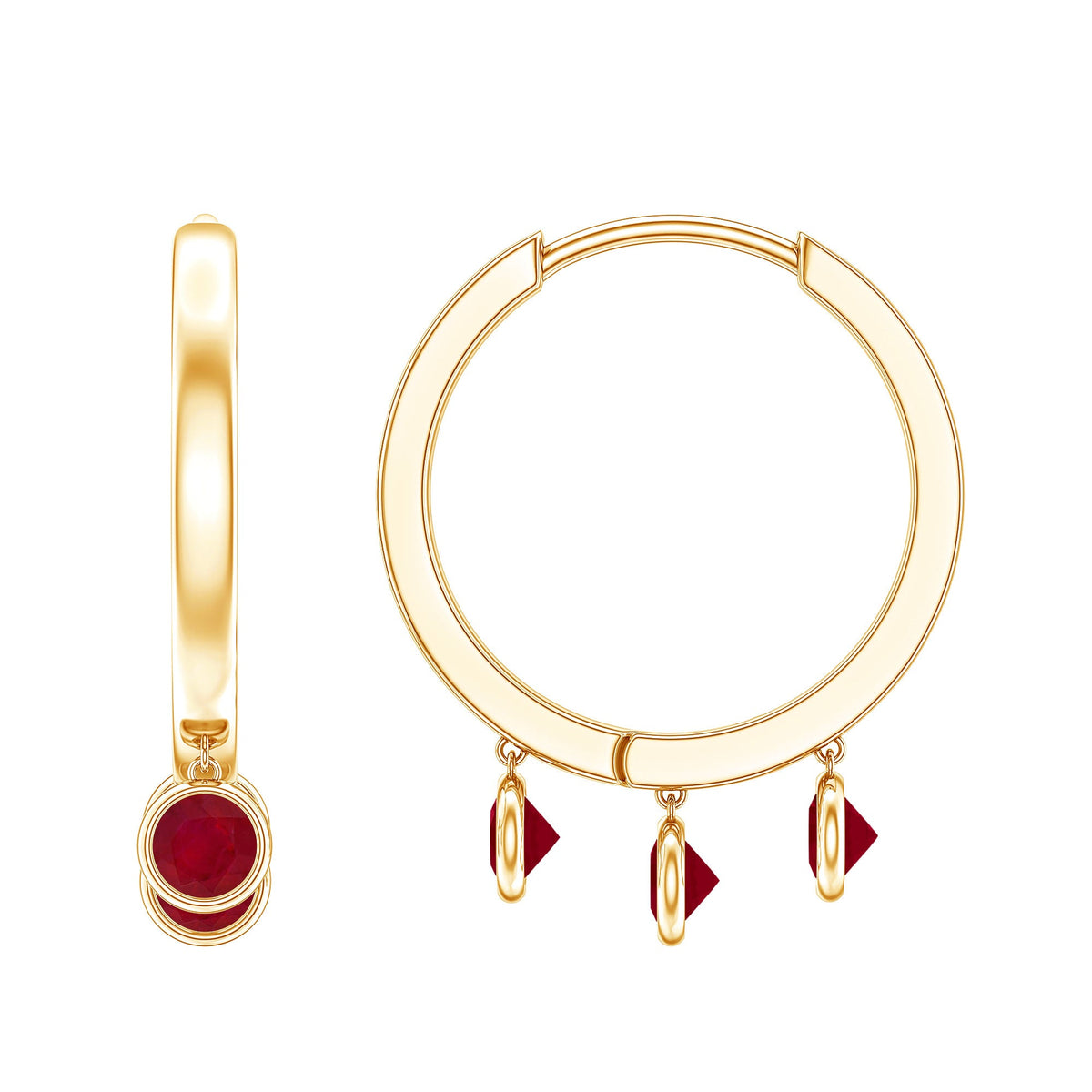 Natural Ruby Drop Hoop Earrings for Women