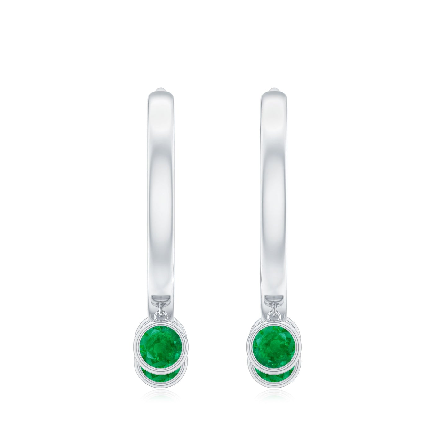 Certified Real 3 Stone Emerald Drop Hoop Earrings