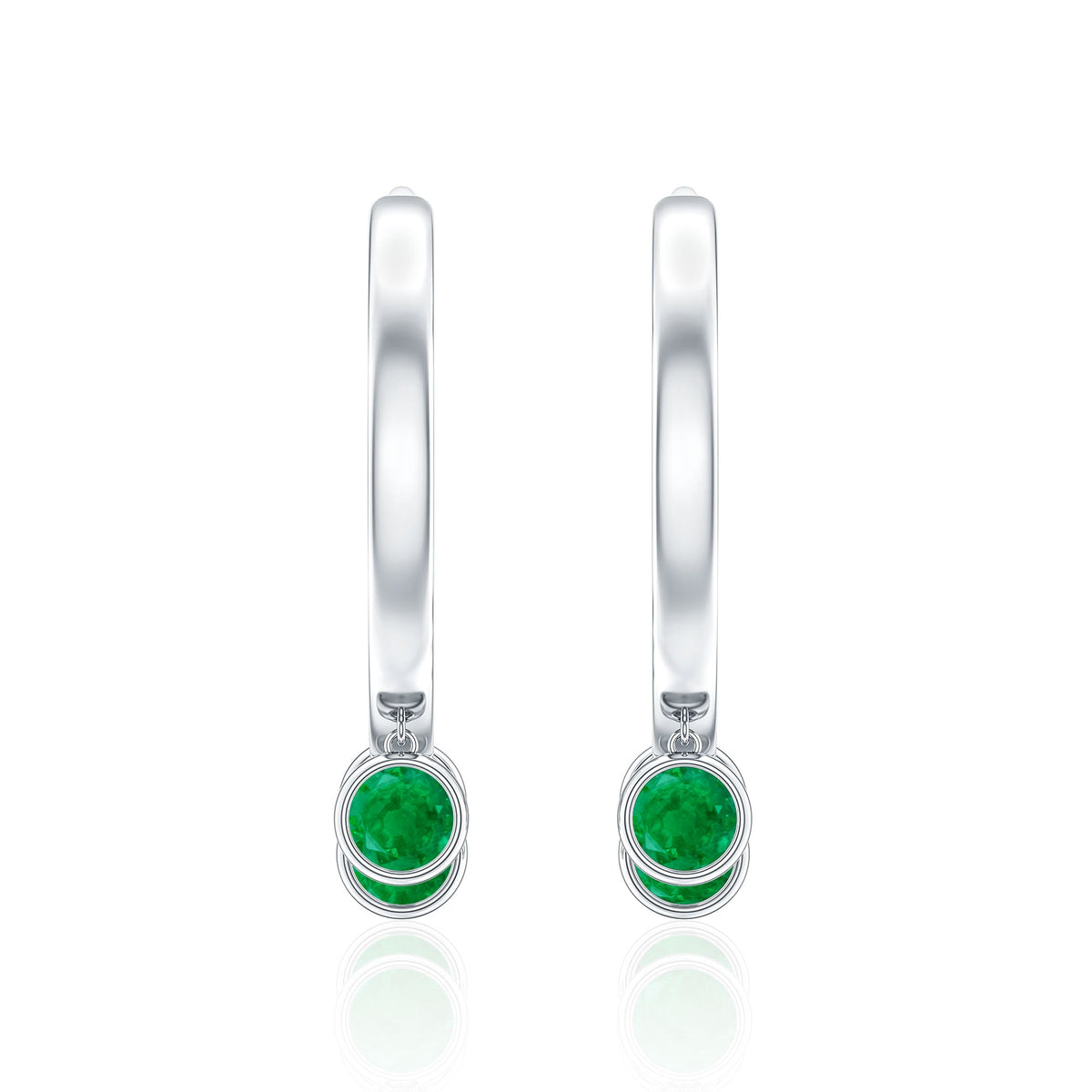 Certified Real 3 Stone Emerald Drop Hoop Earrings
