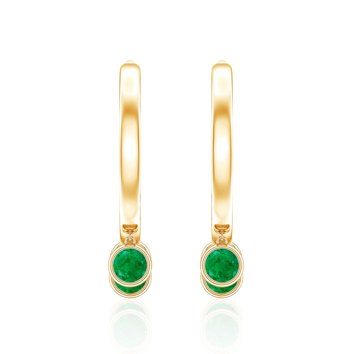 Certified Real 3 Stone Emerald Drop Hoop Earrings