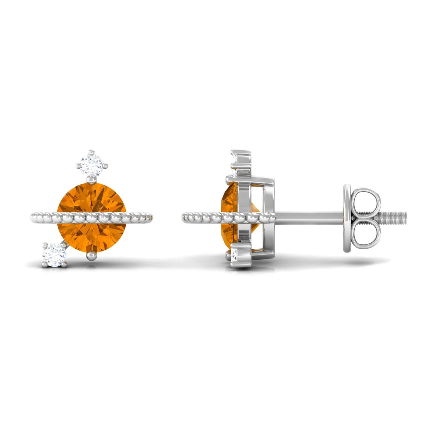 1 Carat Contemporary Citrine and Diamond Celestial Stud Earrings