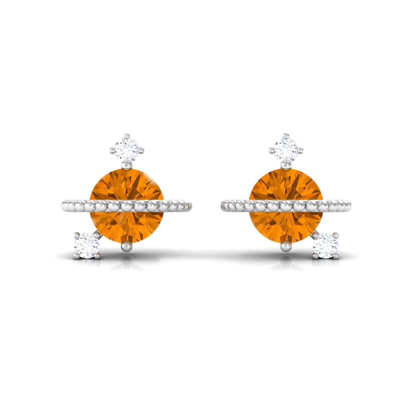 1 Carat Contemporary Citrine and Diamond Celestial Stud Earrings