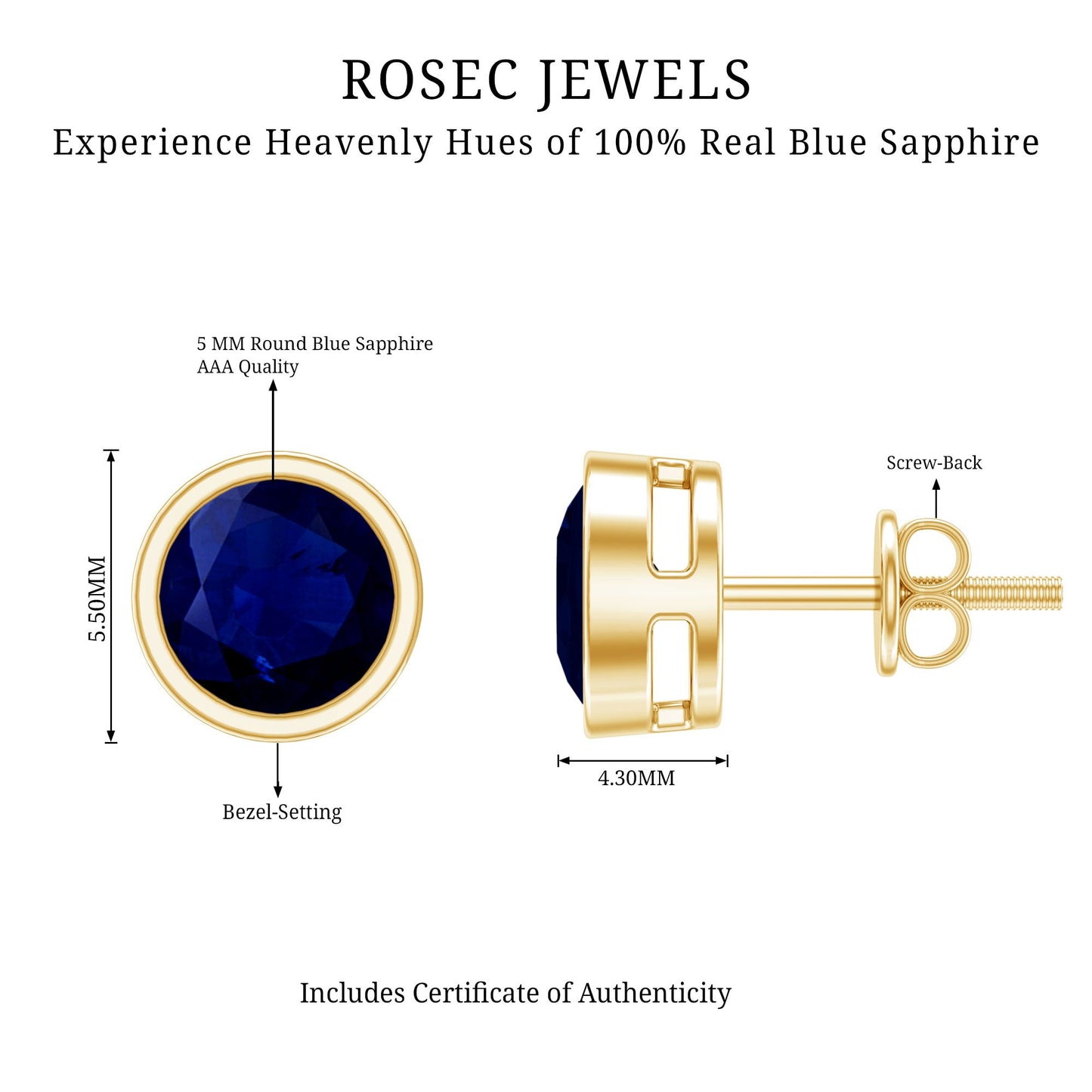 1.9 Carat Bezel Set Blue Sapphire Solitaire Stud Earrings