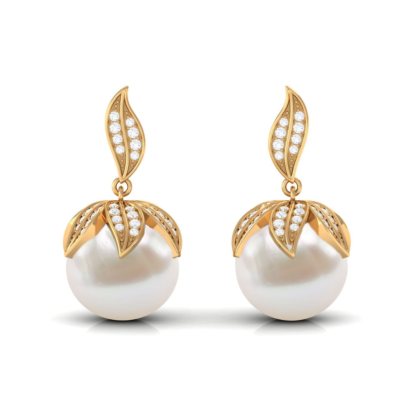 Nature Inspired Freshwater Pearl Drop Earrings with Diamond