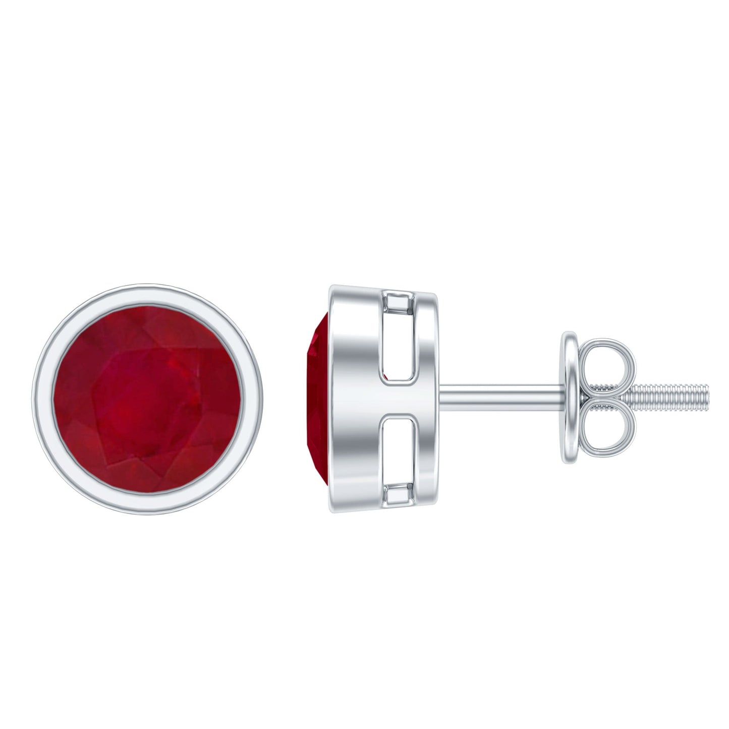 1.3 Carat Bezel Set Genuine Ruby Solitaire Stud Earrings