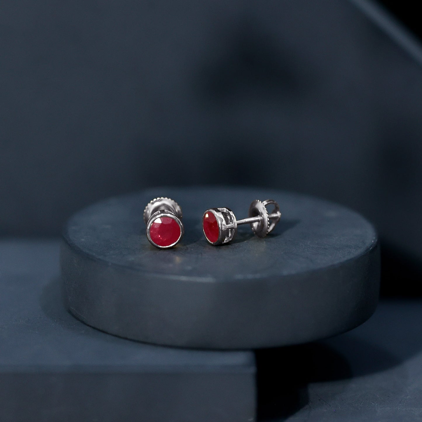 1.3 Carat Bezel Set Genuine Ruby Solitaire Stud Earrings