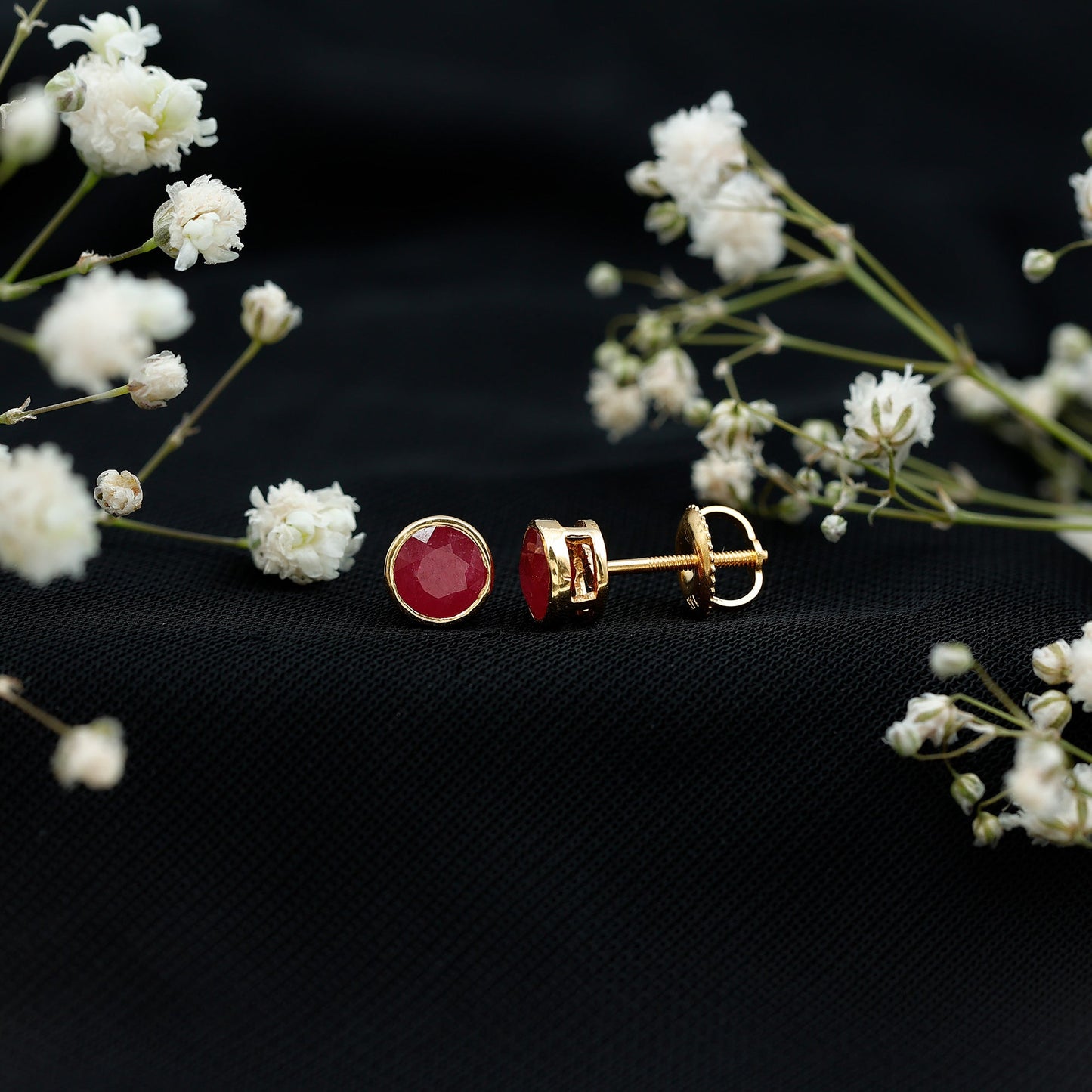 1.3 Carat Bezel Set Genuine Ruby Solitaire Stud Earrings
