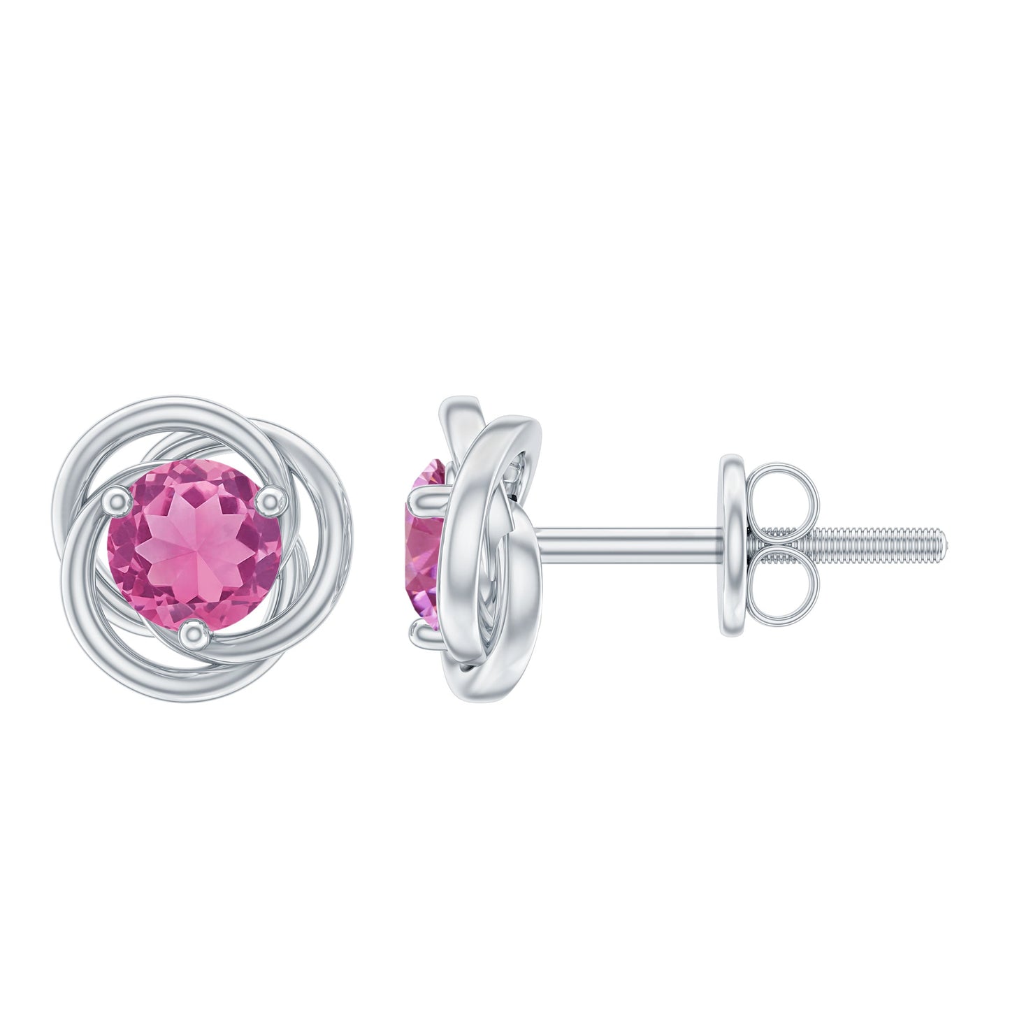 0.9 Carat Solitaire Pink Tourmaline Swirl Stud Earrings
