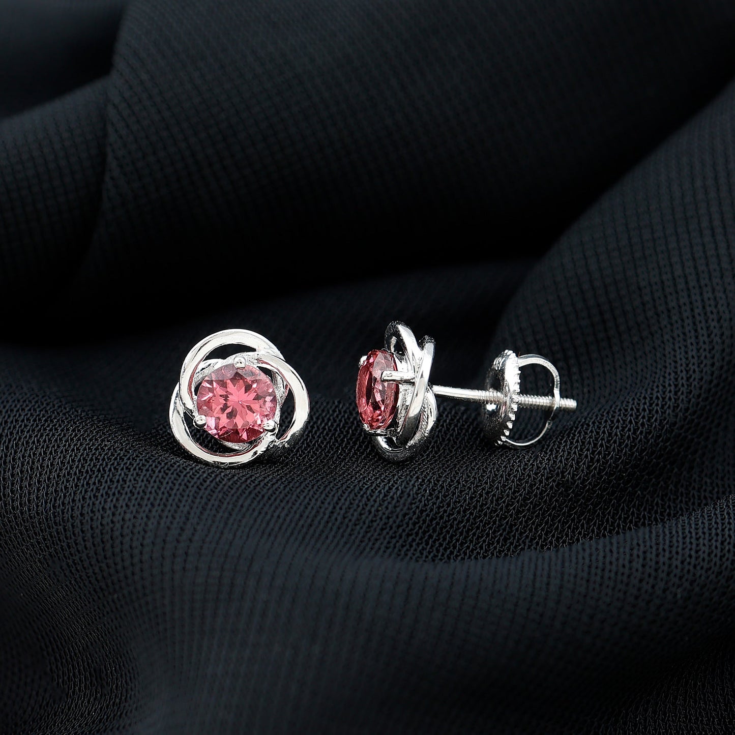 0.9 Carat Solitaire Pink Tourmaline Swirl Stud Earrings