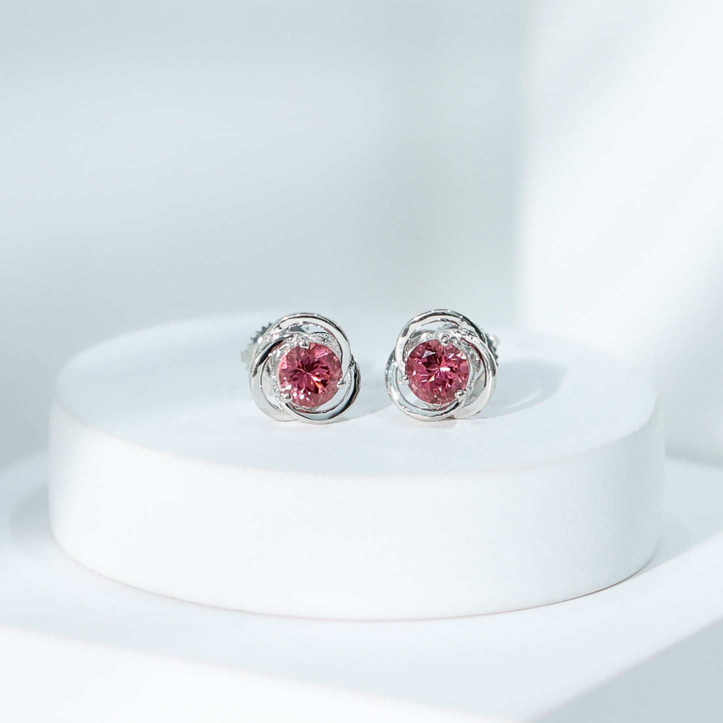 0.9 Carat Solitaire Pink Tourmaline Swirl Stud Earrings