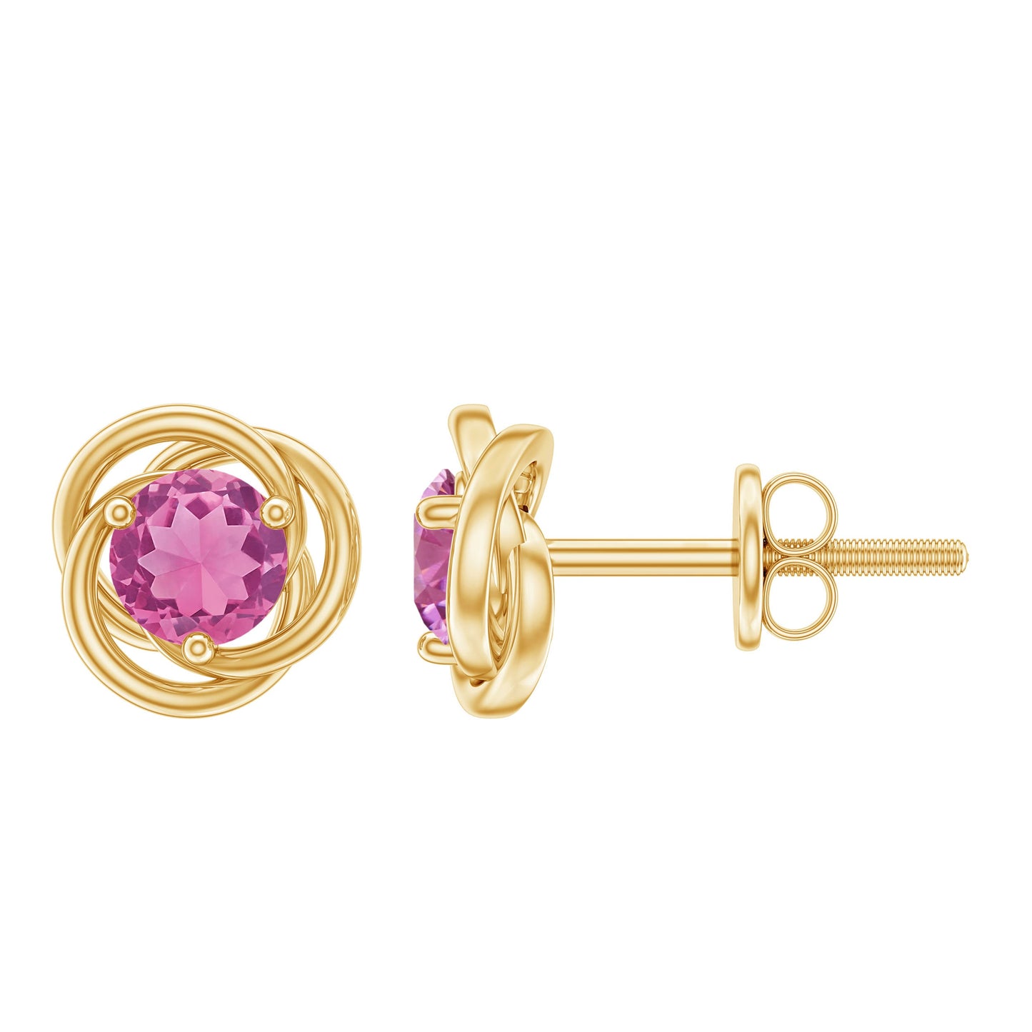 0.9 Carat Solitaire Pink Tourmaline Swirl Stud Earrings