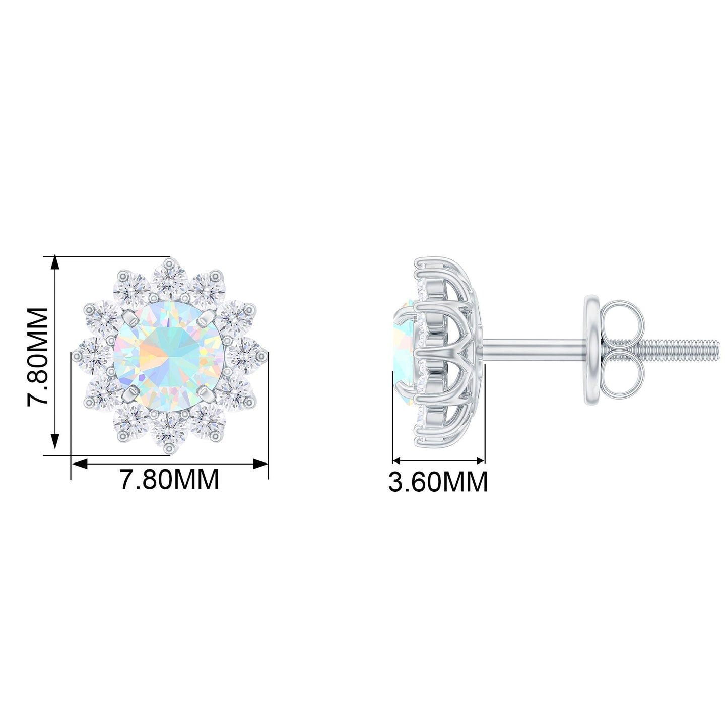 Real Ethiopian Opal Flower Stud Earrings with Diamond Halo