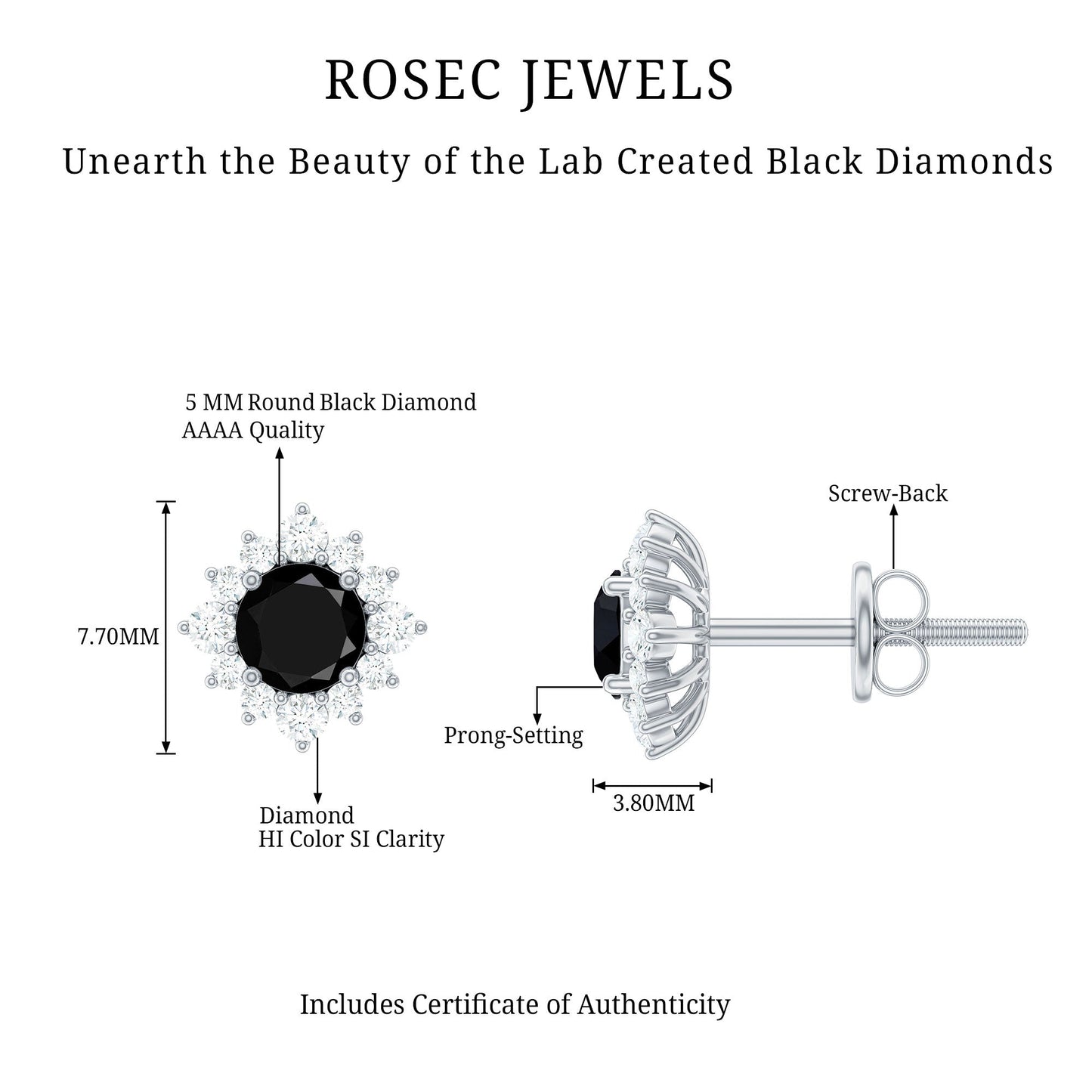 Round Lab Grown Black and White Diamond Halo Stud Earrings