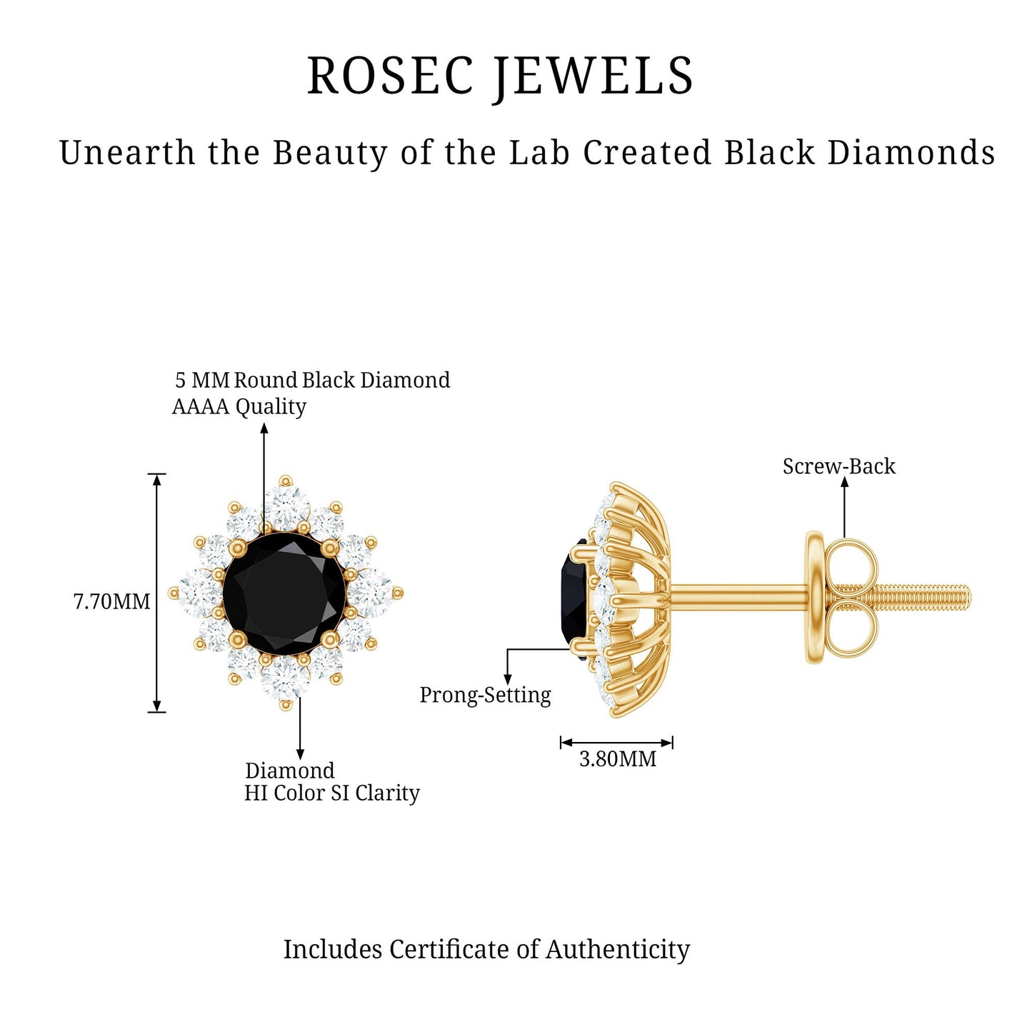Round Lab Grown Black and White Diamond Halo Stud Earrings