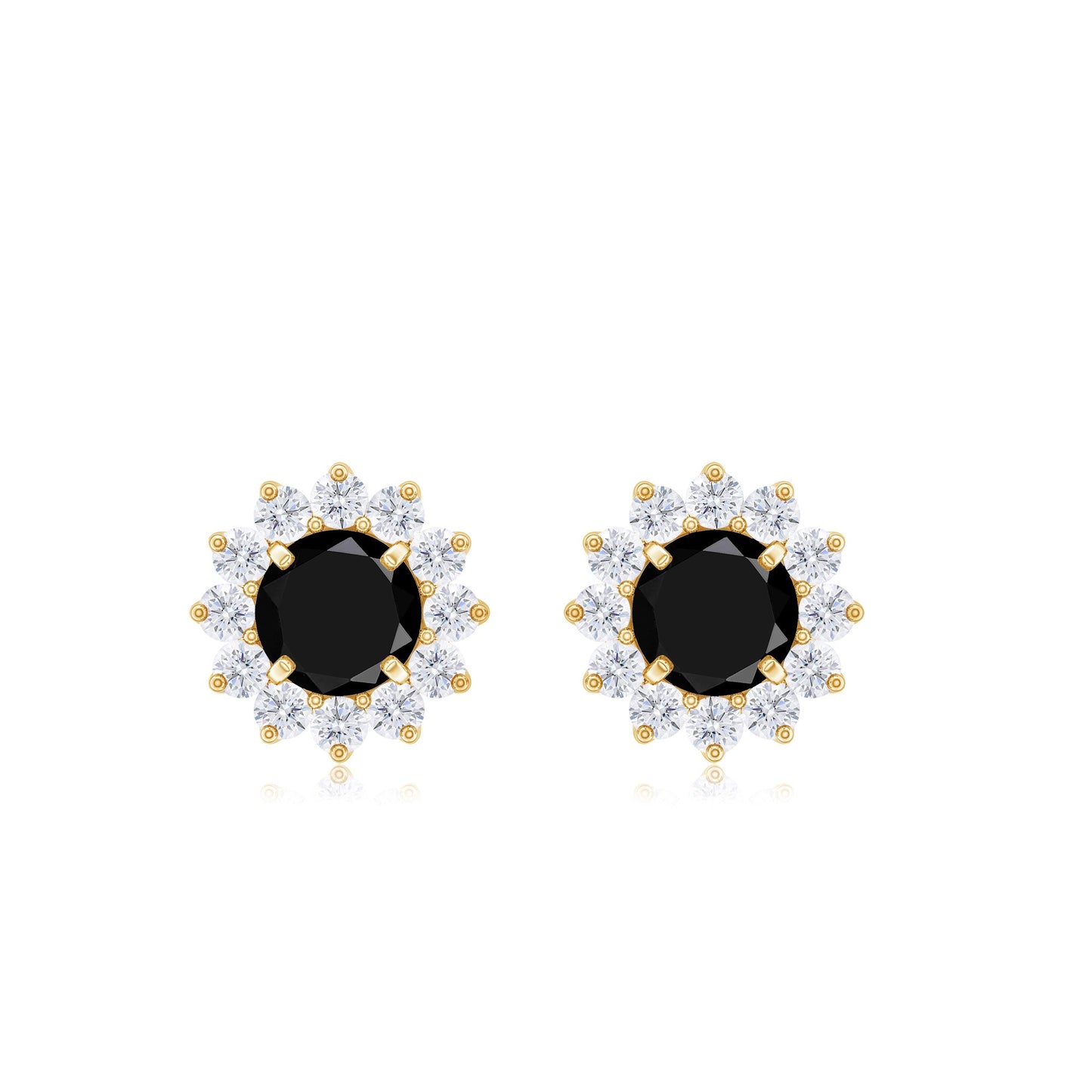 0.9 Carat Black Spinel and Diamond Classic Halo Stud Earrings