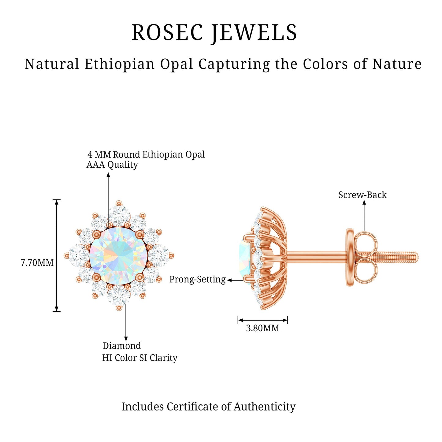 Classic Ethiopian Opal Stud Earrings with Diamond Halo