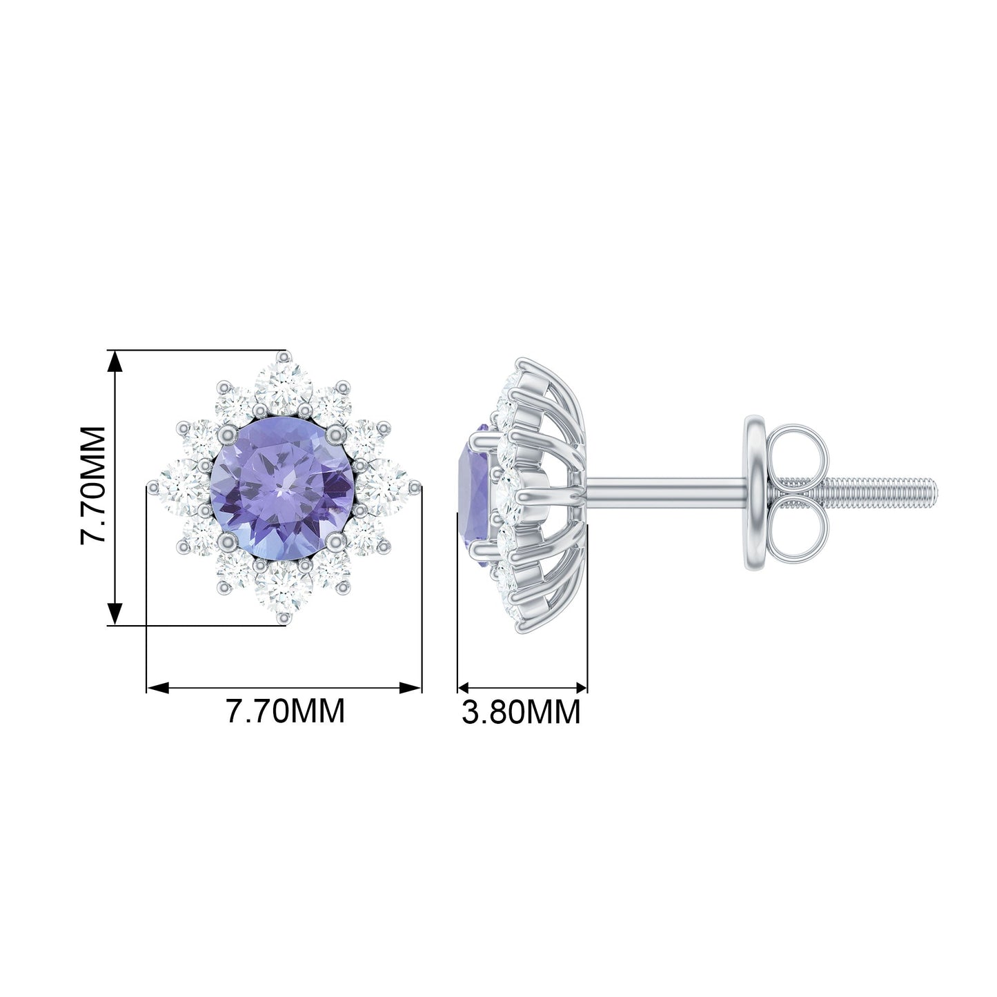 1 Carat Classic Tanzanite Stud Earrings with Diamond Halo